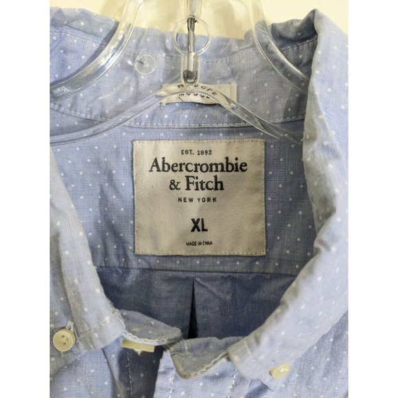 Abercrombie & Fitch Muscle Button Down Shirt Mens XL Blue Polka Dot Long Sleeve - Picture 4 of 5